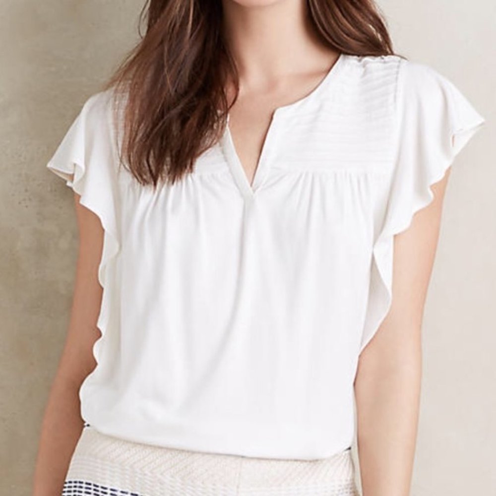 🍉 ANTHROPOLOGIE White Ruffle Pintuck Blouse